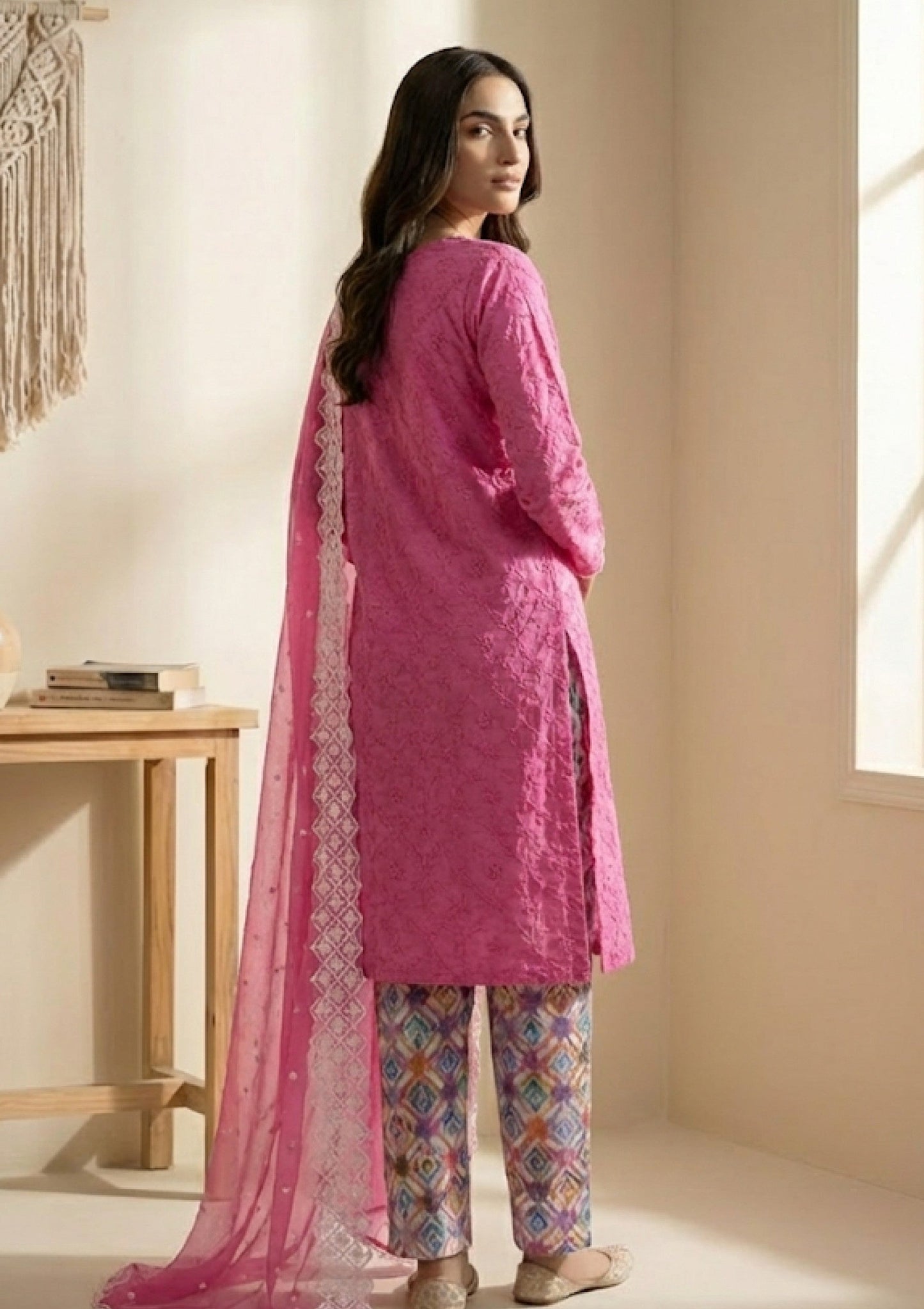 D#11 - Pink - 3 pc - Printed Embroidered - R Prints Lawn 26