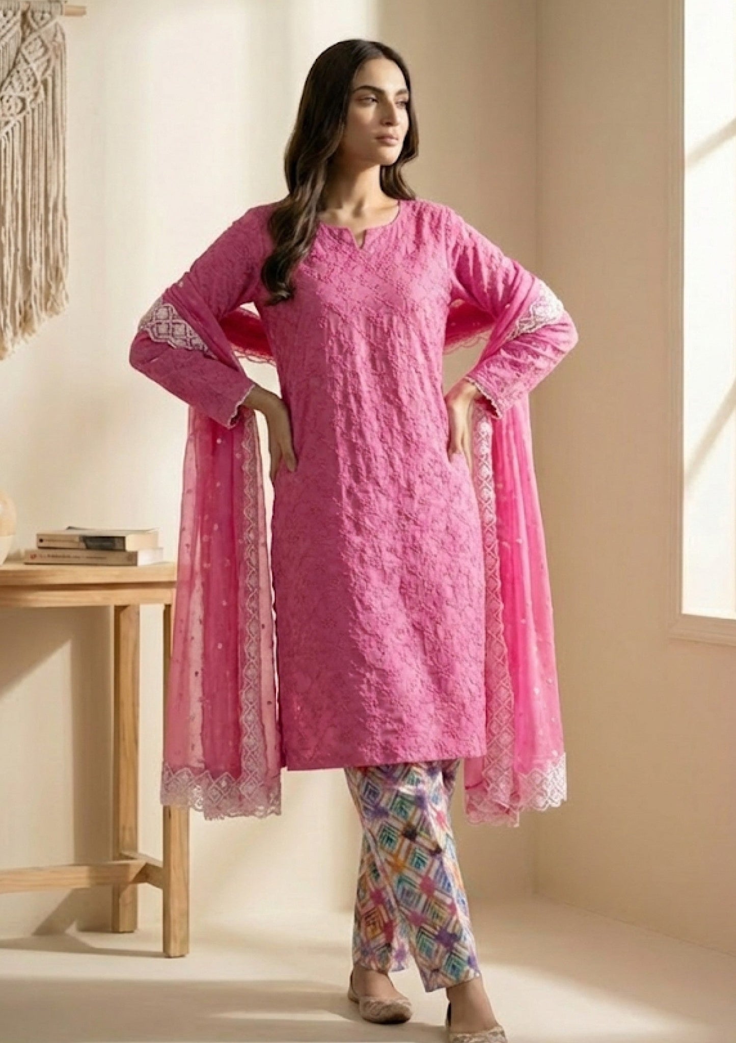 D#11 - Pink - 3 pc - Printed Embroidered - R Prints Lawn 26