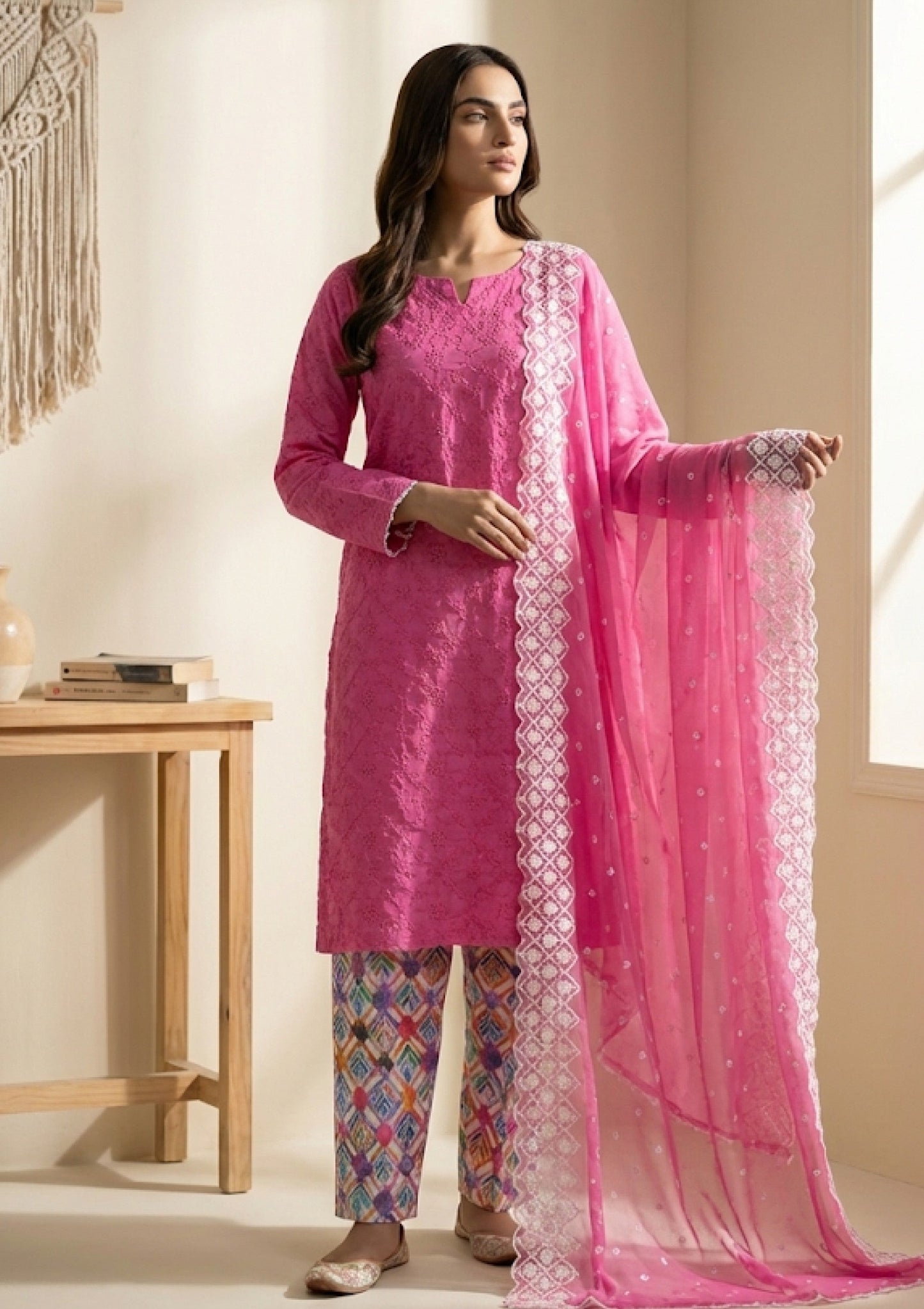D#11 - Pink - 3 pc - Printed Embroidered - R Prints Lawn 26