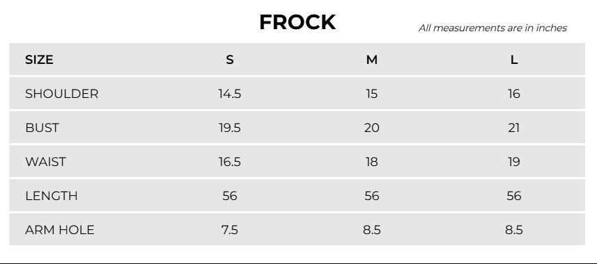 Product Size Chart