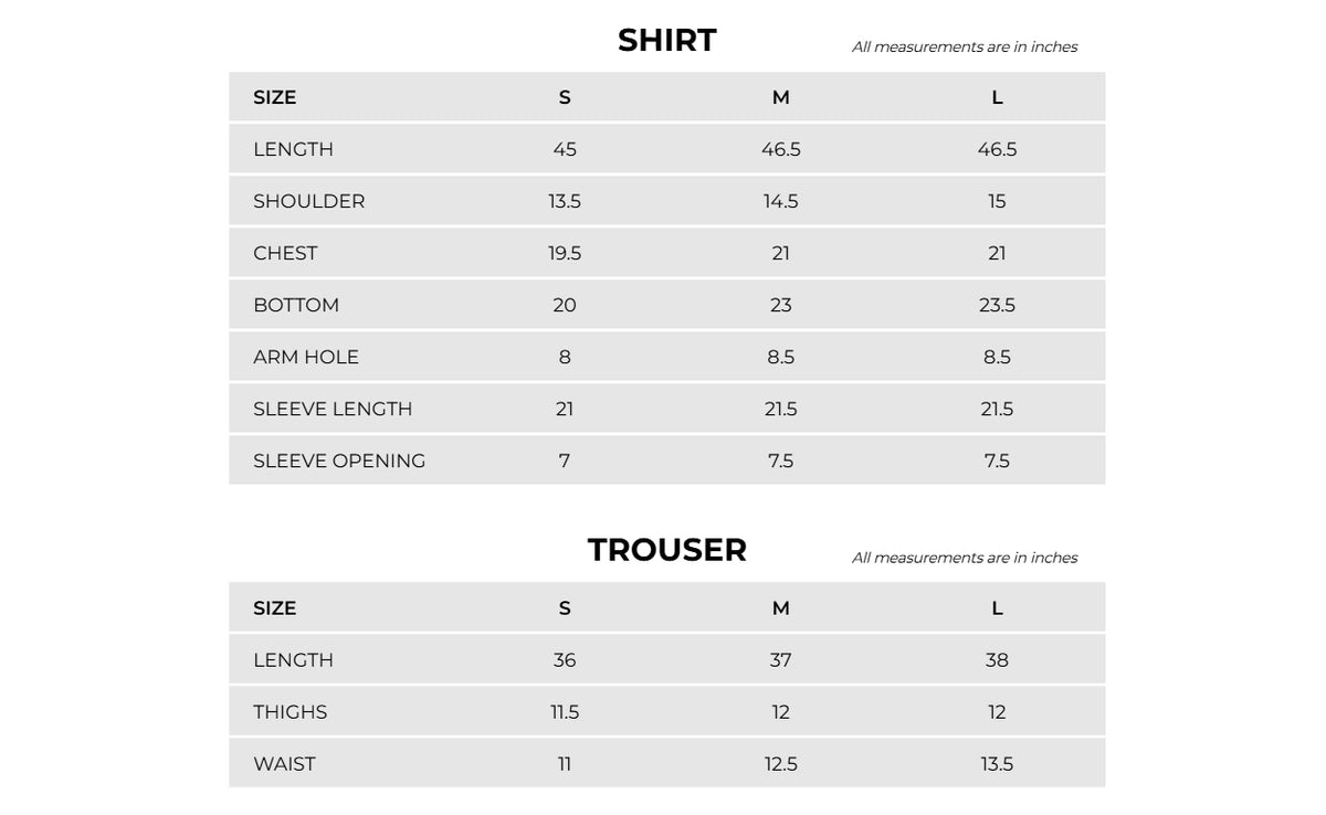 Product Size Chart
